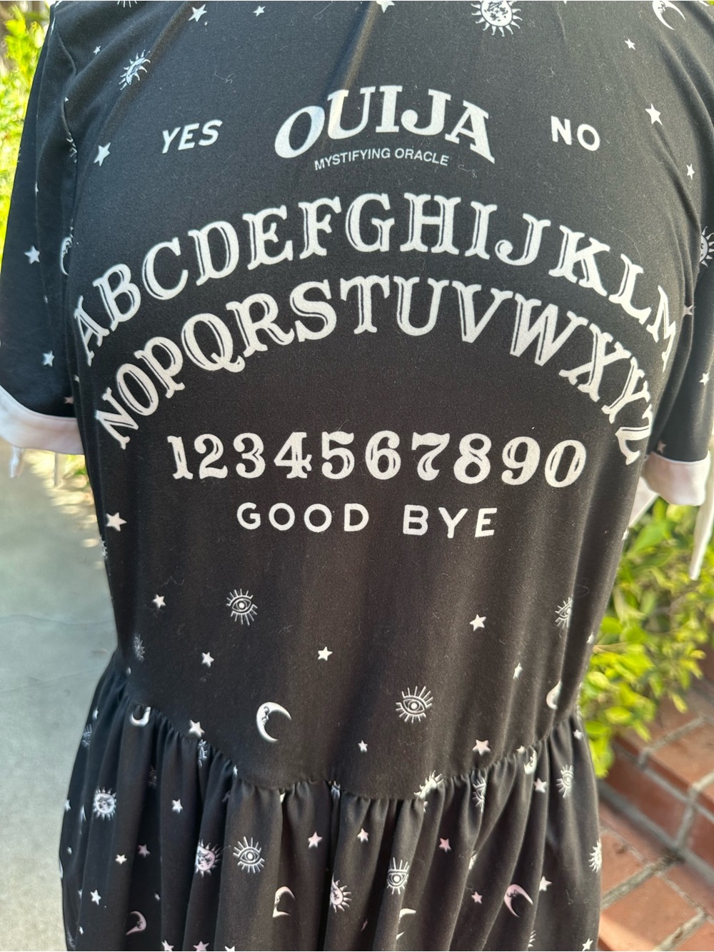 Unique Vintage Black Dress with White Ouija Print